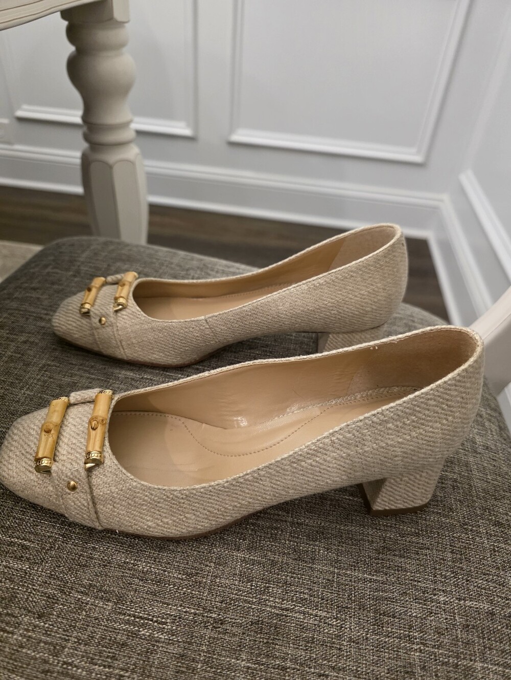 Talbots Bamboo Buckle Linen/Tweed Block Heels Size 7 - Picture 5 of 6